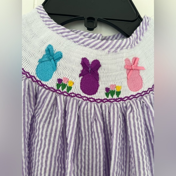 Lil Cactus Girls Lavender White Smocked Bishop Peeps Bunny Dress Size 6 - Picture 8 of 14